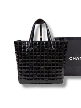 Chanel Choco Bar Mini Tote Black Patent Leather Enamel